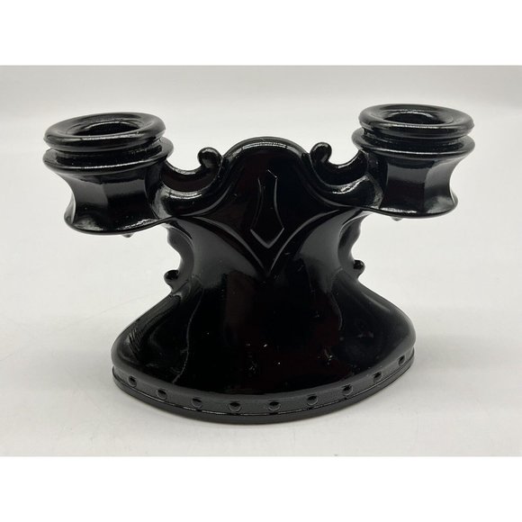 L.E. Smith Vtg Mt. Pleasant Black Amethyst Depression Glass Double Candle Holder - Picture 9 of 15